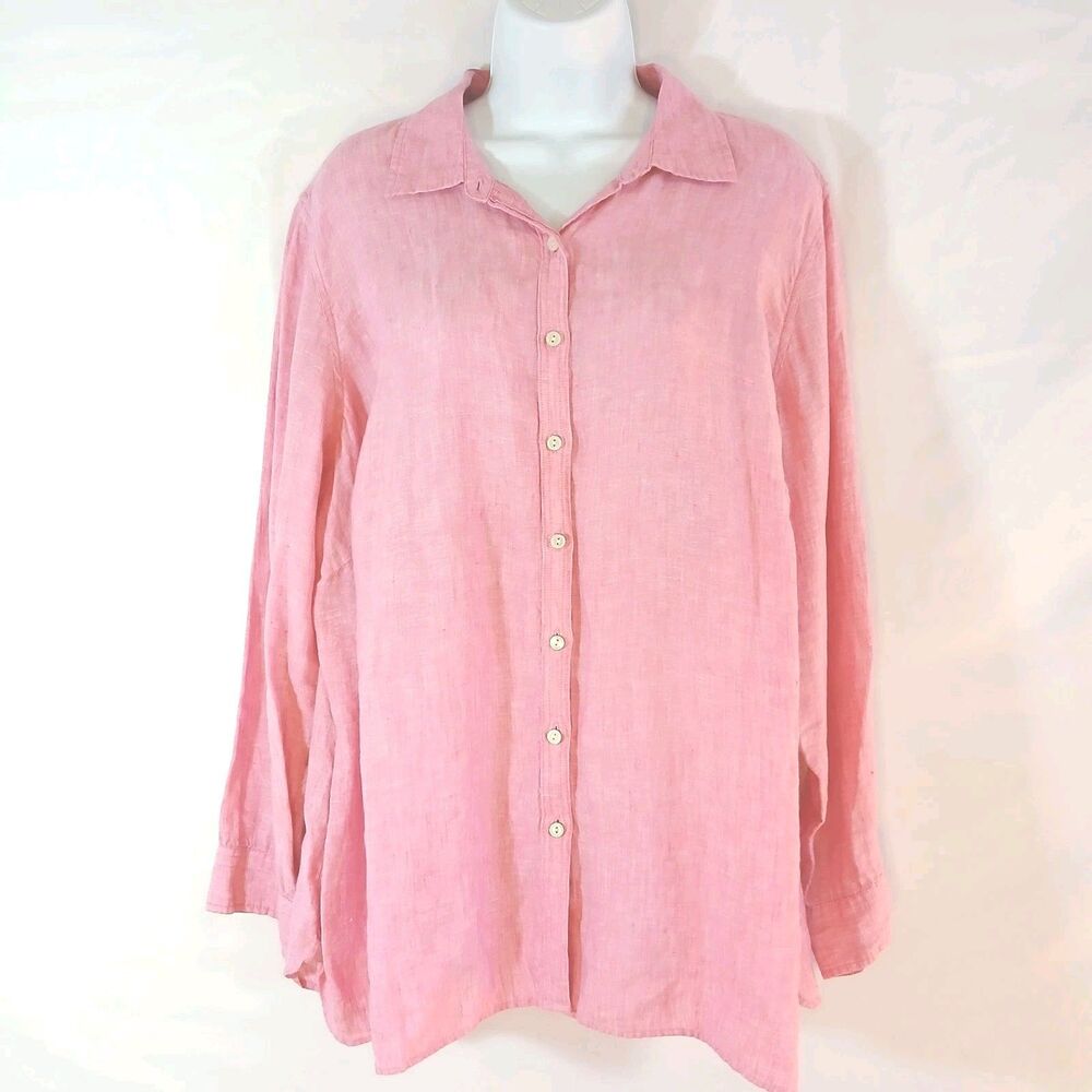Talbots Shirt Pink Button Up Linen Sz 2xp Casual Travel Minalmist Work